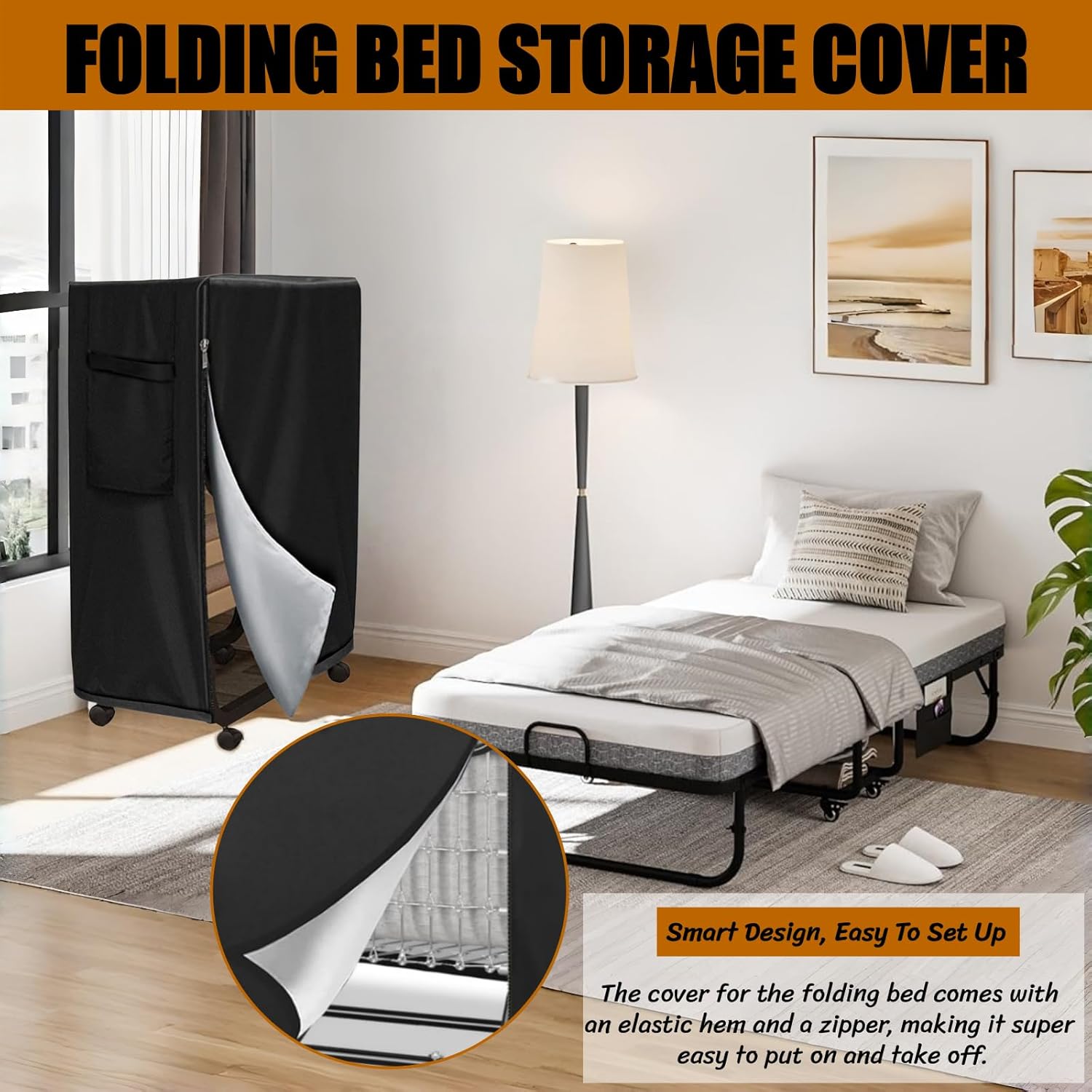 BLIRITEL Rollaway Bed Cover,Waterproof & Dustproof Folding Bed Storage Protector with Zipper & Drawstring, Universal Fit for 33" Beds,Portable for Home Hotel Camping (33"Lx13"Wx42"H)