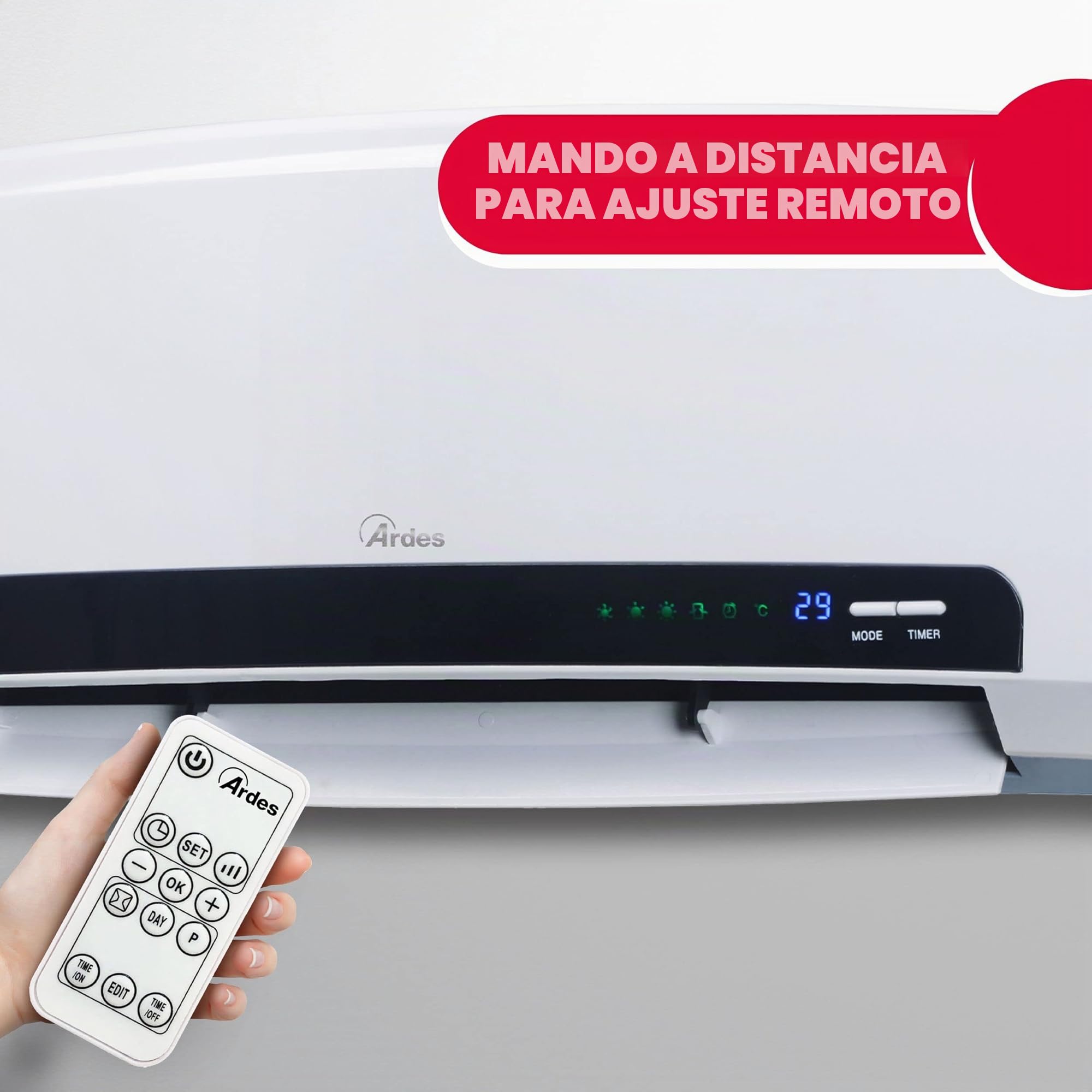 ARDES AR4W08P PARETO X Termoventilador Cerámico de Pared 2000W Resistente al Agua, Termoventilador de Baño Programable Temporizador 12h, Panel Cerámica Silver Silk Smart + Magic Display Digital LED