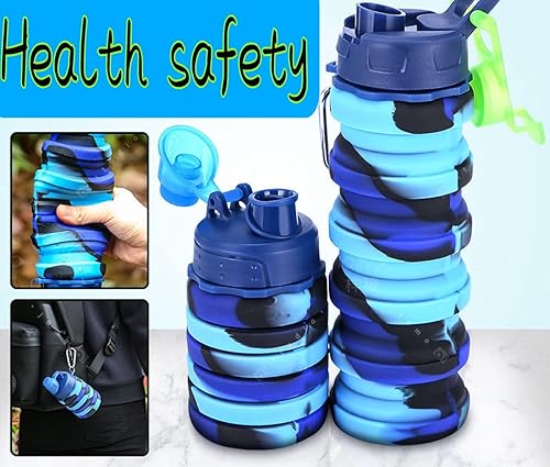 Miniatura 6 de Botella de agua plegable de viaje, botella de agua deportiva de silicona de grado alimenticio, botella de senderismo, botellas de agua deportivas