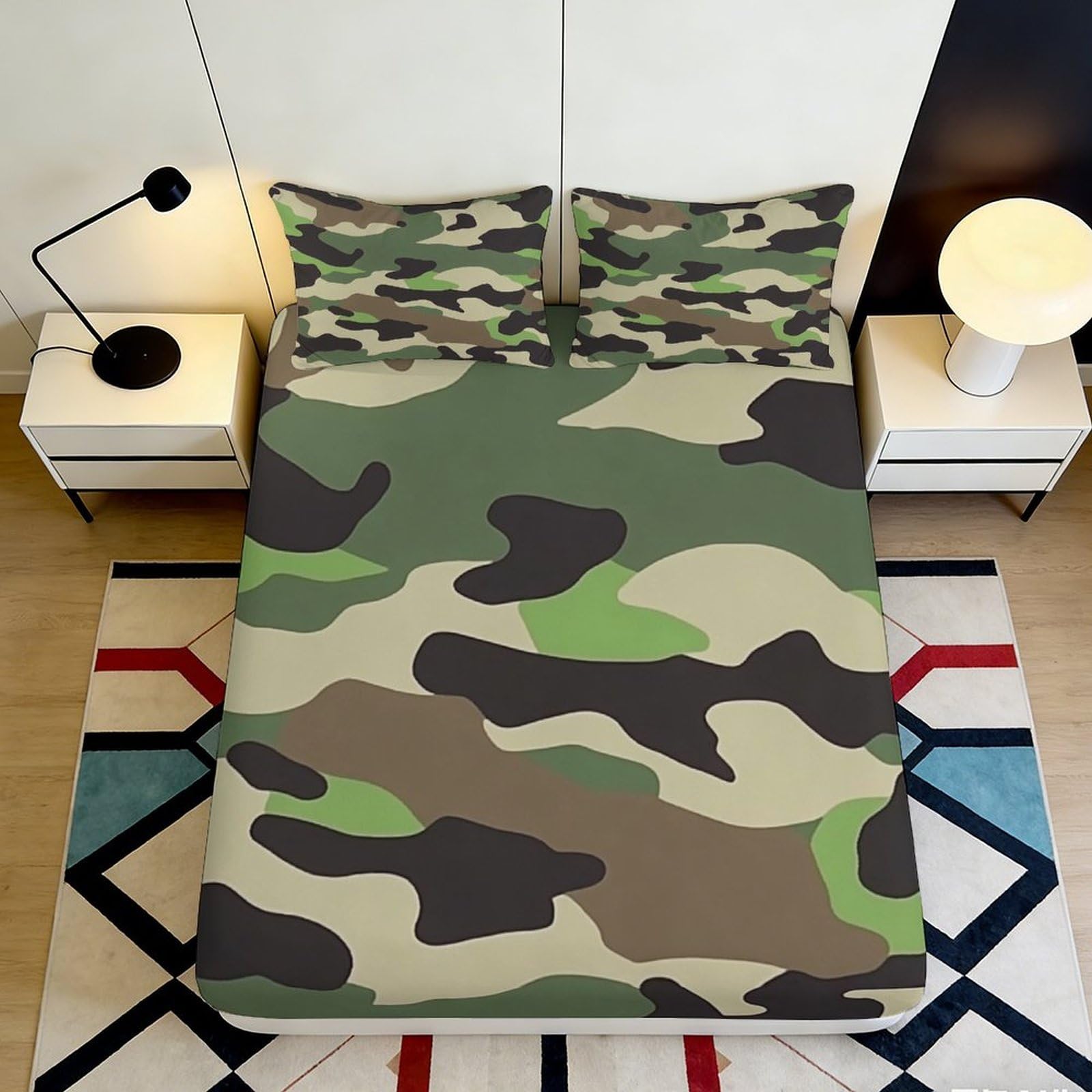 Pnayamiorkfel Style-3 3D Printed Camouflage Army Green Fitted Sheet Microfiber Soft Slip-Resistant Forest Camo Bed Cover For Bedroom Guestroom 90X200x25cm