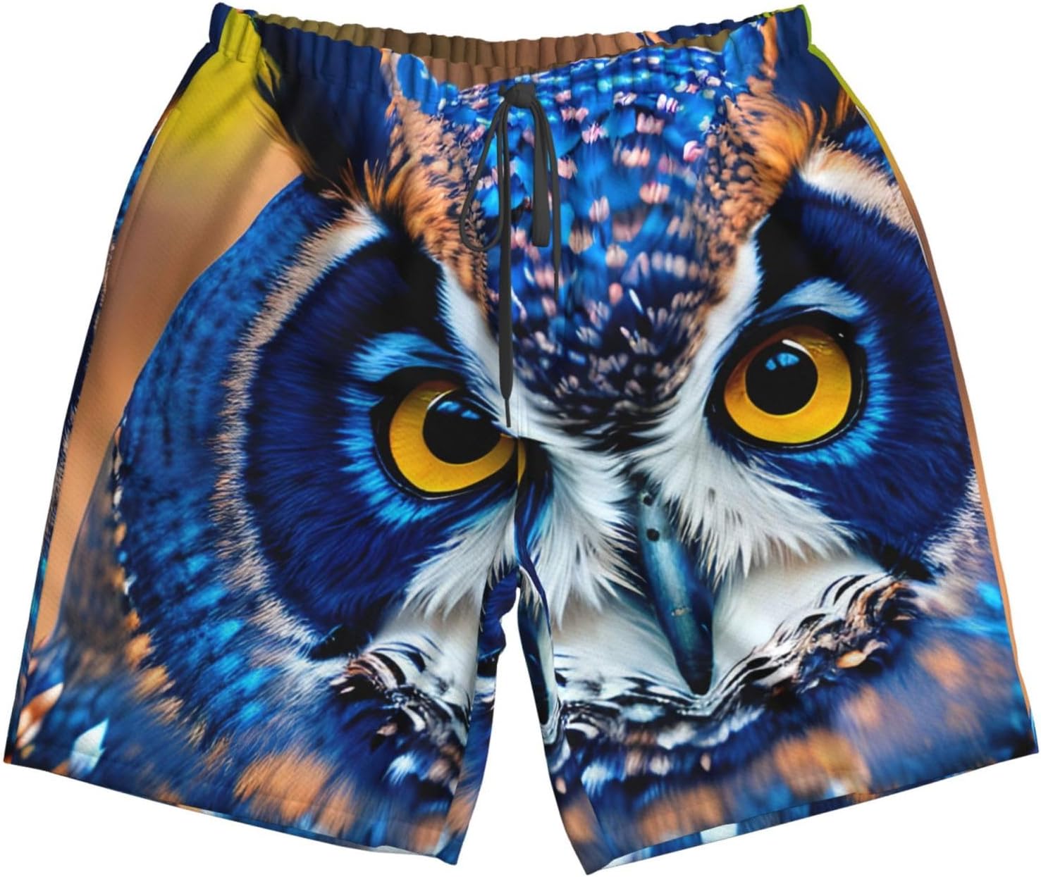 Blue Owl 1 Print Men's Quick-Drying Shorts Casual Beach Pants Stretch Waist Shorts and Pockets