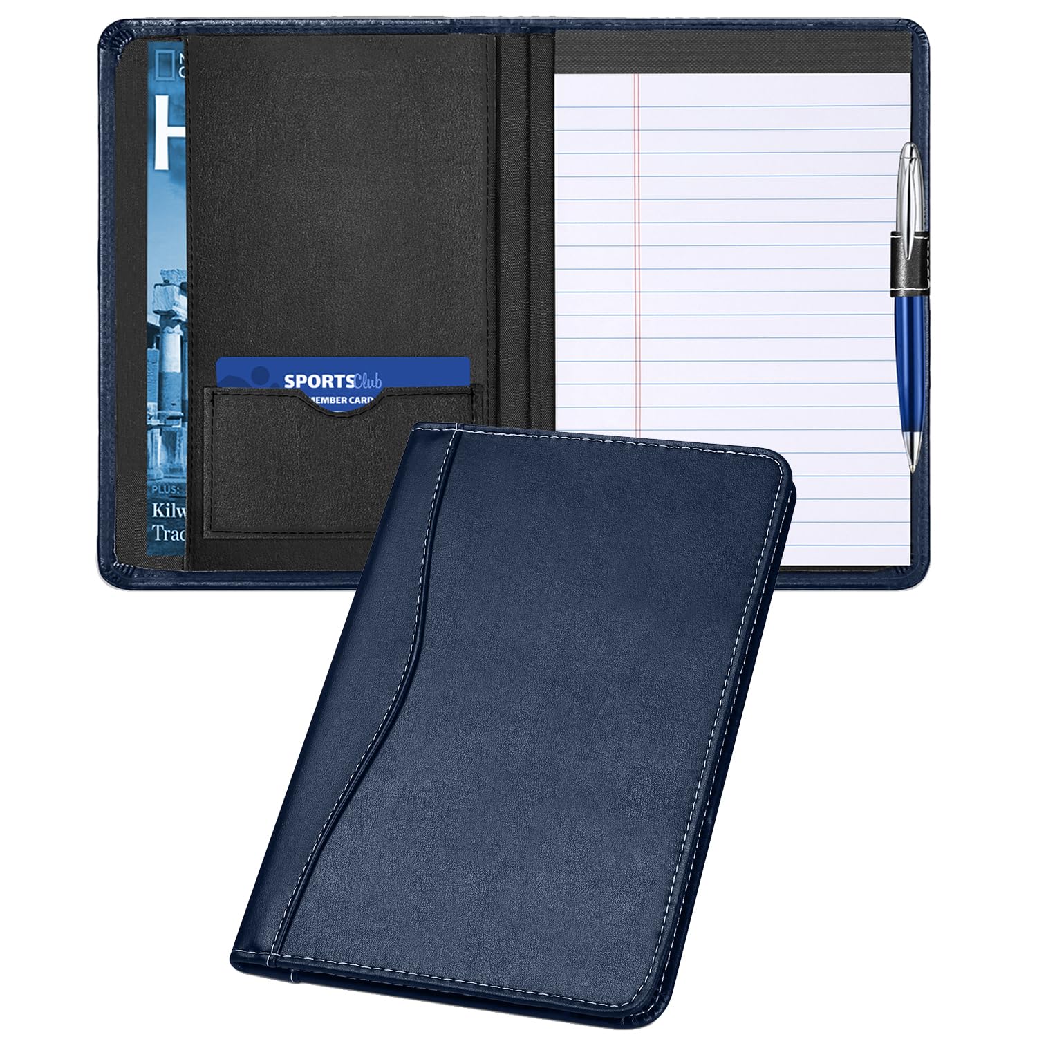 Padfolio-Ordner, A5, Dokumenten-Organizer mit nachfüllbarem, liniertem Notizblock, Junior-Größe, Ordner für Männer und Frauen, Marineblau