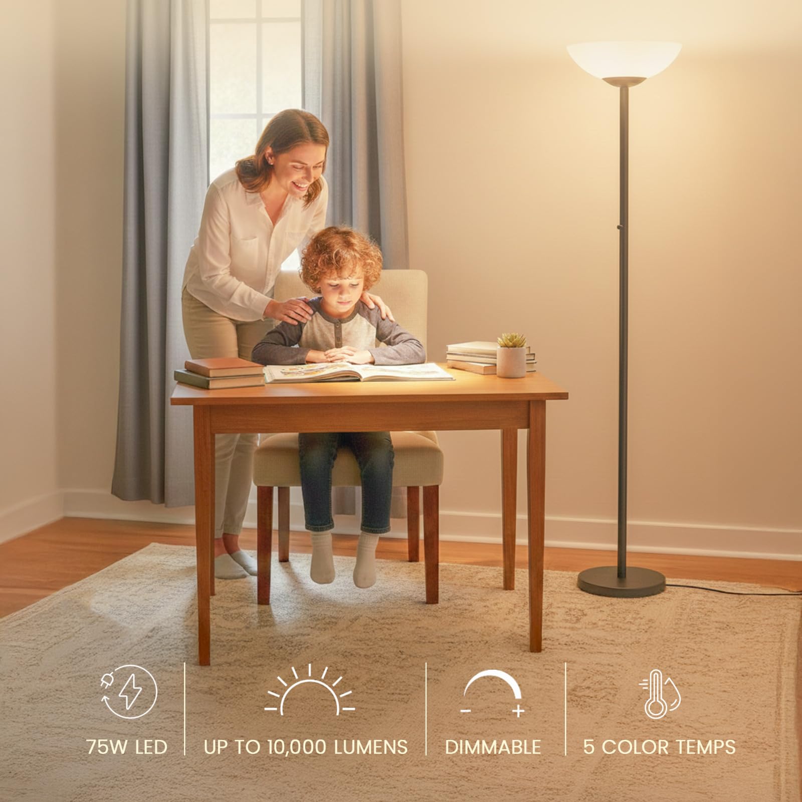 Modern Floor Superlamp 10000 Lumen - LED 75W, Dimmable 5 Changing