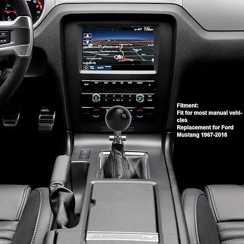 Miniatura 4 de Fydun Pomo de palanca de cambios de bola redonda de 5 velocidades, perilla de palanca de cambios manual para 1967 a 2018 (negro rojo)