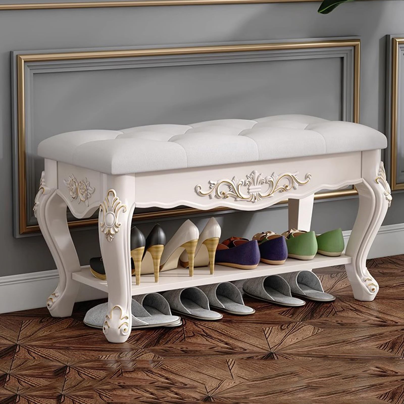 OIFAODAO Bench with Shelves Upholstered Footrest for Bathroom(A)