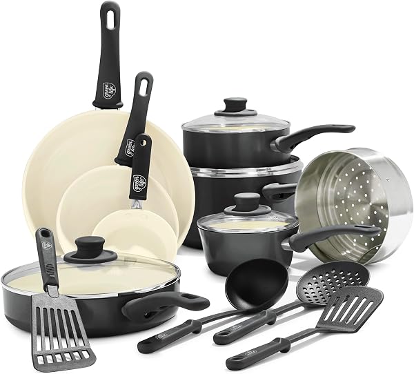 GreenLife Soft Grip Healthy Ceramic Nonstick Cookware Set, 16 pieces