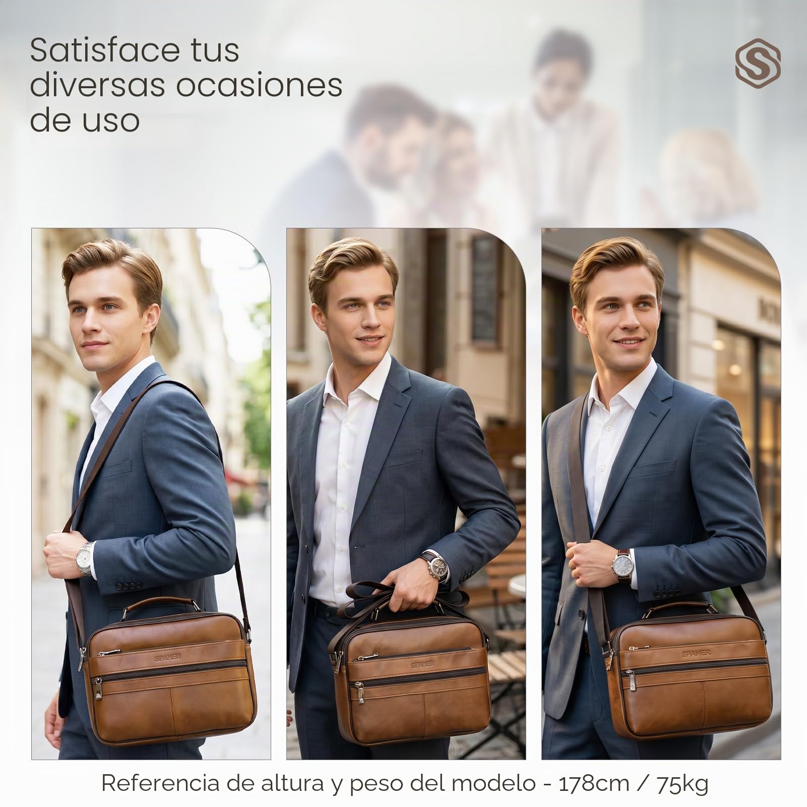 SPAHER Bolso Hombre Bandolera Piel Grande Bolso Caballero Bandolera Cuero Hombre Bolso Bandolera Hombre Bolsos Hombre de Cuero Mariconeras para Hombres Bolsos de Hombre Bandolera Man Bag