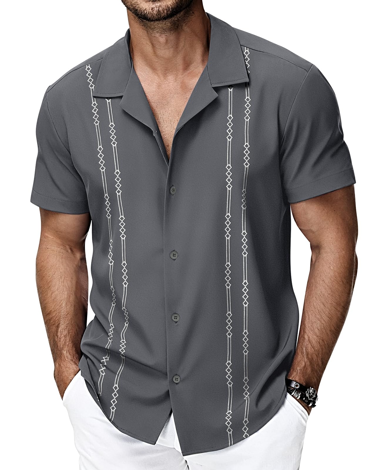 HMIYA Hemden Herren Kurzarm Sommerhemd Herren Guayabera Kurzarmhemd Button Down