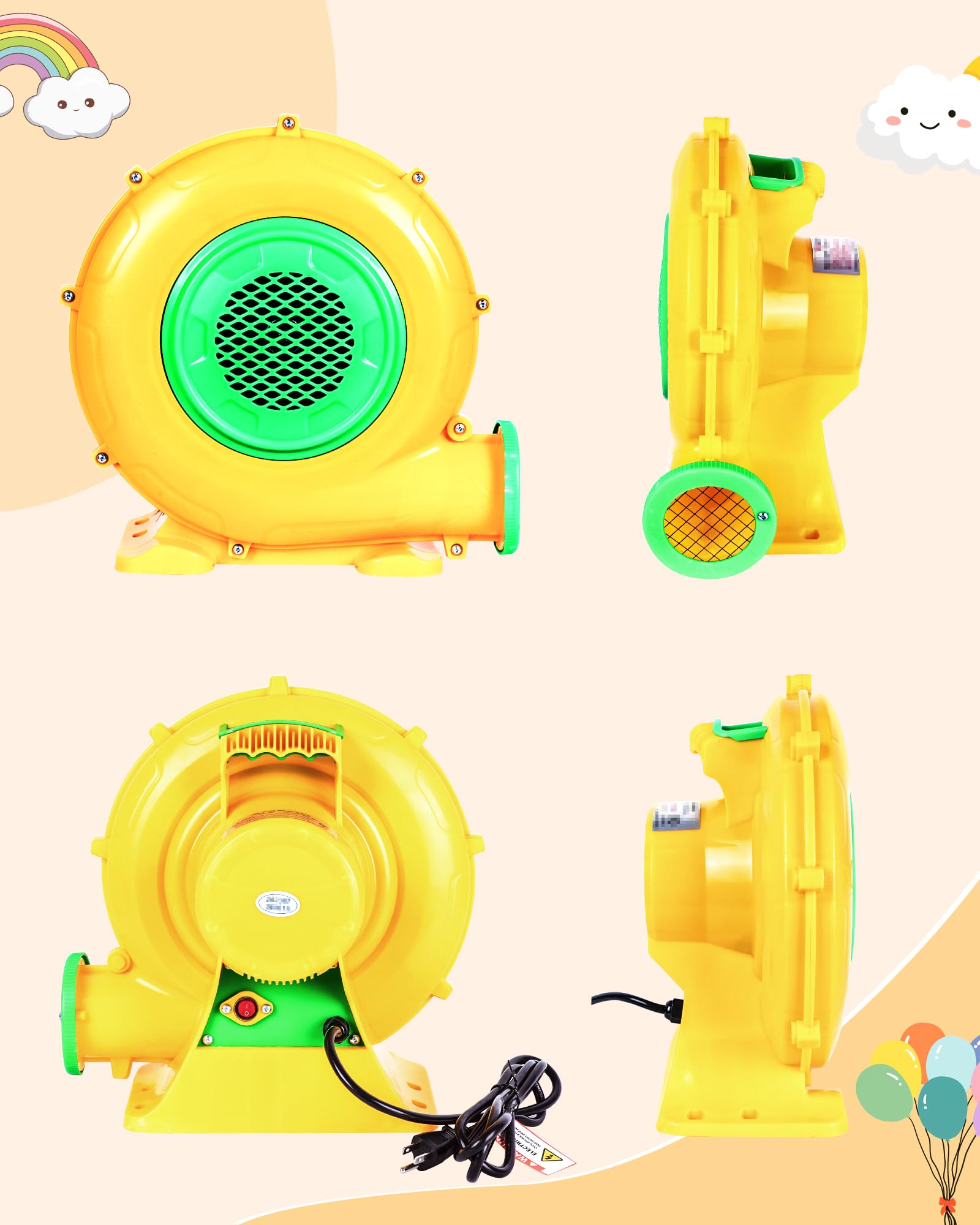 Bomba De Aire Eléctrica De 350W Con Ventilador – Soplador Para Castillos Inflables, Toboganes Y Piscinas, Portátil Y Seguro