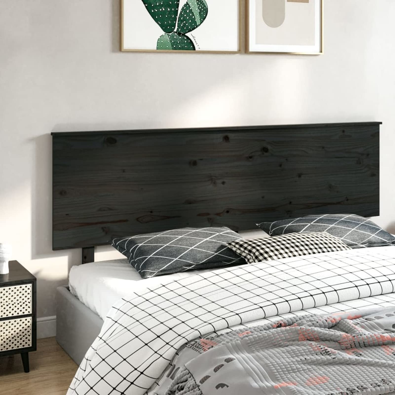 Cabecero de Cama, Cabezal De Cama, Cabecera para Cama, Cabezales Dormitorios Modernos, Madera Maciza de Pino Negro 204x6x82,5 cm