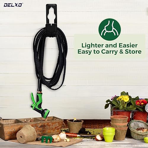 Miniatura 8 de Delxo Manguera de jardín con boquilla, manguera de agua no expandible de 34 pulgadas x 100 pies con soporte, manguera ligera para jardín, tubería de