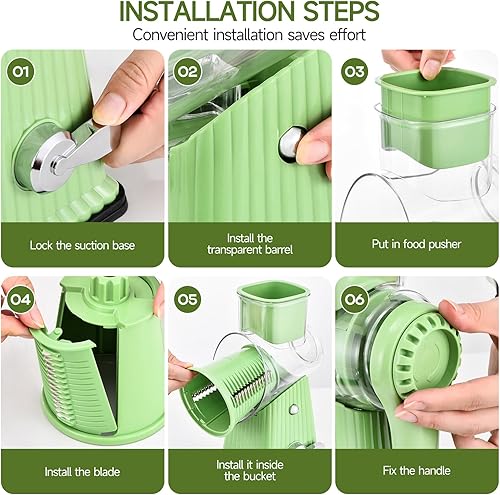 Miniatura 5 de Xilrvna RotaryCheeseRator,VegetableShredder 5 en 1 Rallador de queso con mangoReforzadoSucción, EasytoClean,CocinaPicar picadoHielo,Frutas y nueces