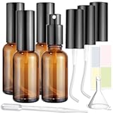 4-Pack 1oz/30ml Amber Glass Spray Bottles for Fine Mist | with 2 Extra Nozzles, Refillable Essential Oil, Toner, Hair Care & Cleaning Solutions Bottles Set | Leak-Proof, UV Protection