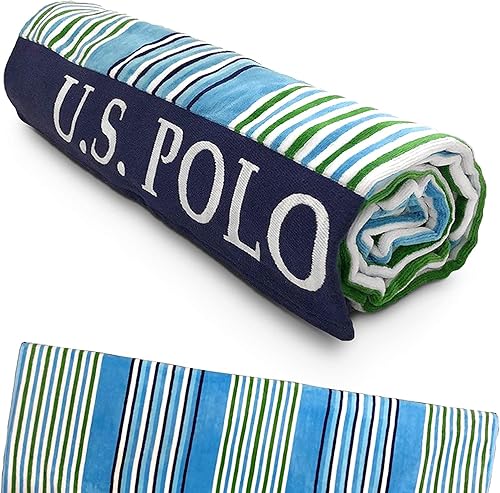 U.S. Polo Assn. Toalla de playa de gran tamaño (40 x 70 pulgadas), diseño náutico a rayas, de lujo, algodón de felpa de calidad de hotel para baño,