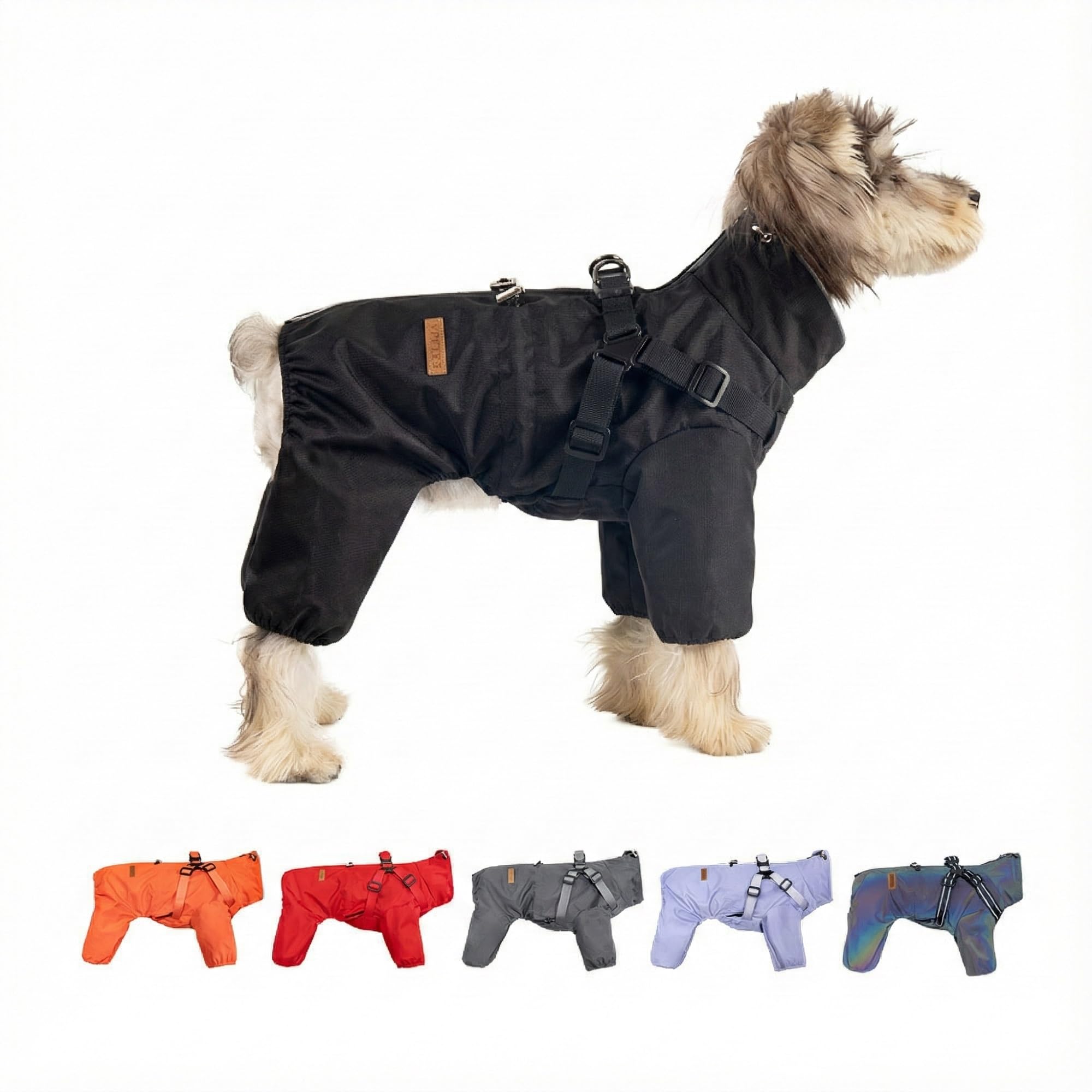 [V.PET.B.R]Waterproof Dog Raincoat with Integrated Harness – 4-Leg Full Body Rain Suit, Windproof Dog Jacket with Adjustable Straps & High Collar, Wet & Muddy Walks(Black,S) — image 1