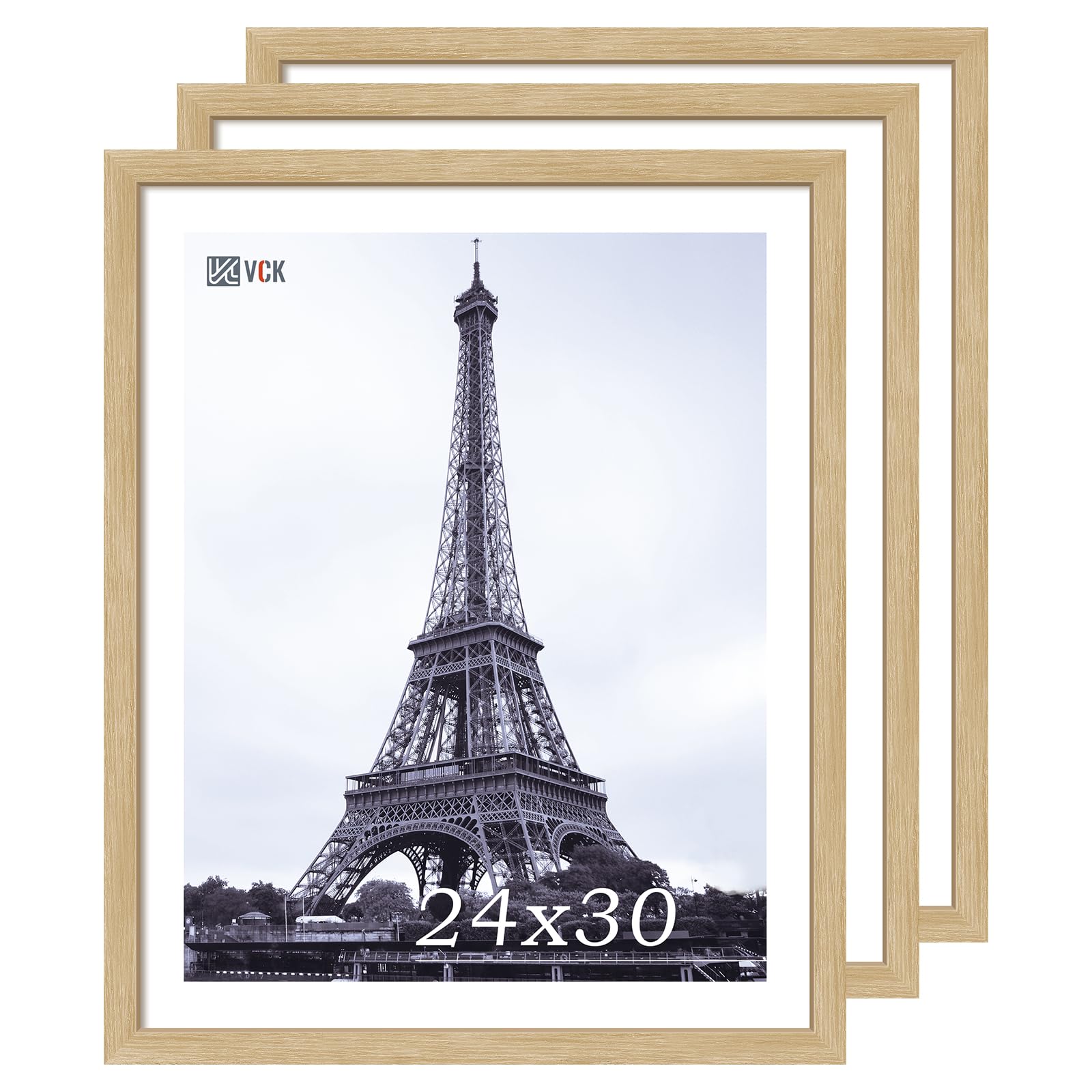 VCK 24x30 Poster Frame Solid Wood Natural 3 Pack Picture Frames 24 x 30 Inches with Wall Mounting Hanging