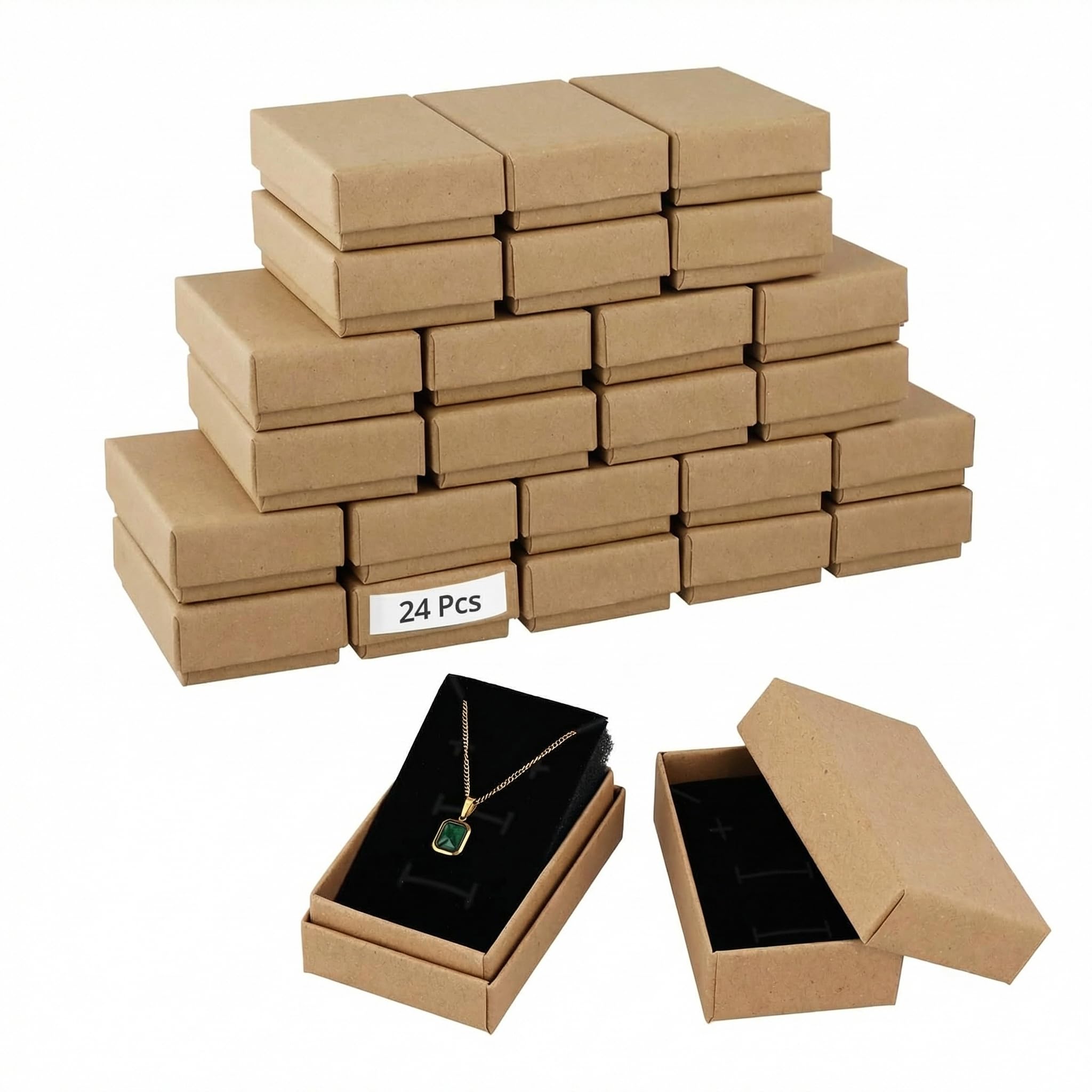 Qwork Brown Qwork® 24 Pcs Cardboard Jewelry Gift Boxes With Lid, 5 * 8 * 3Cm, Ideal For Jewellery Packaging And Display - Necklace, Ring, Earrings