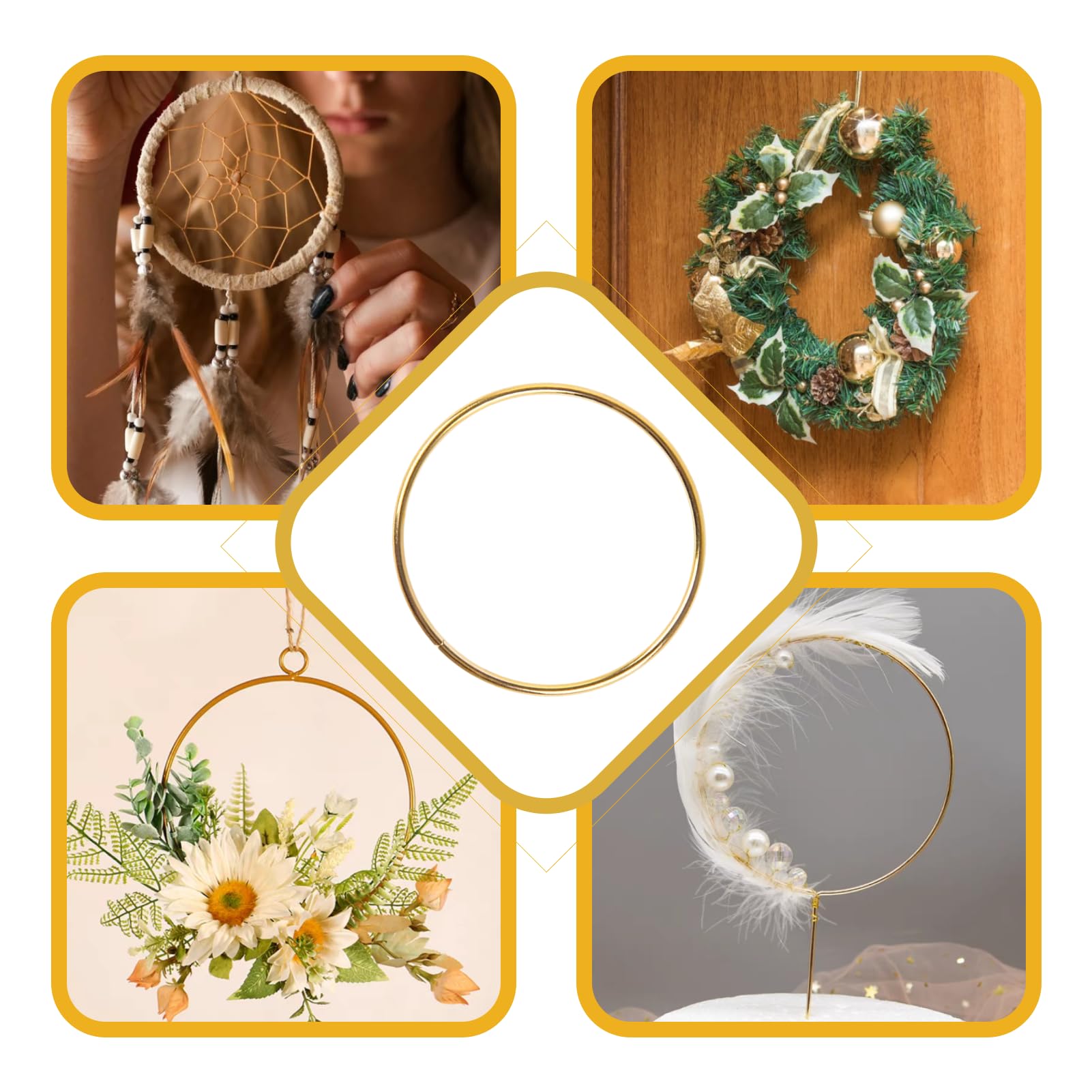 Flewdart 60pcs anelli in metallo 7,5 cm, cerchi metallo, cerchio metallici oro per artigianato floreale cerchi dorati, motivo floreale, macramè, DIY, macramè, acchiappasogni, confetti bomboniere (60)