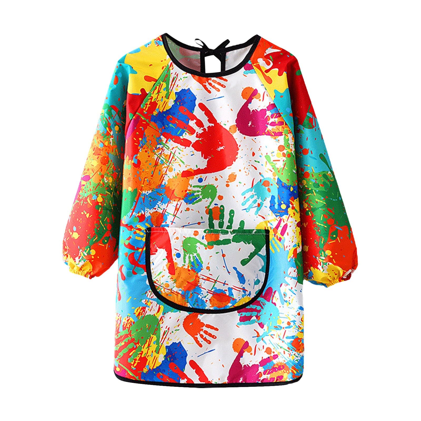 Kids Painting Apron Long Sleeve Colorful Art Smock with Pockets Quick-dry Toddler Boys Girls Waterproof Art Overalls Lightweight Artist Paint Apron (Colorful, 2-3 Years)