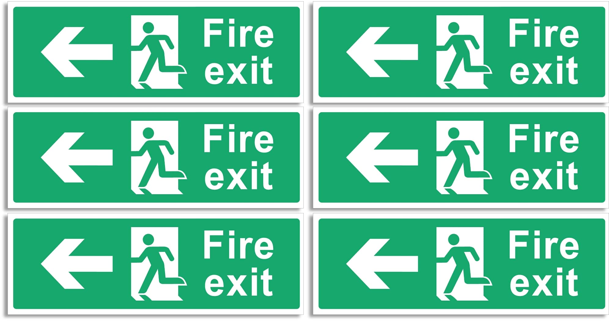 RubiGo 1/2/4/6 Pack of Fire Exit Sign (Left Arrow) Fire Signs Self Adhesive 30 X 10cm Fire Escape Sign Sticker Emergency Exit Sign Fire Signage (6)