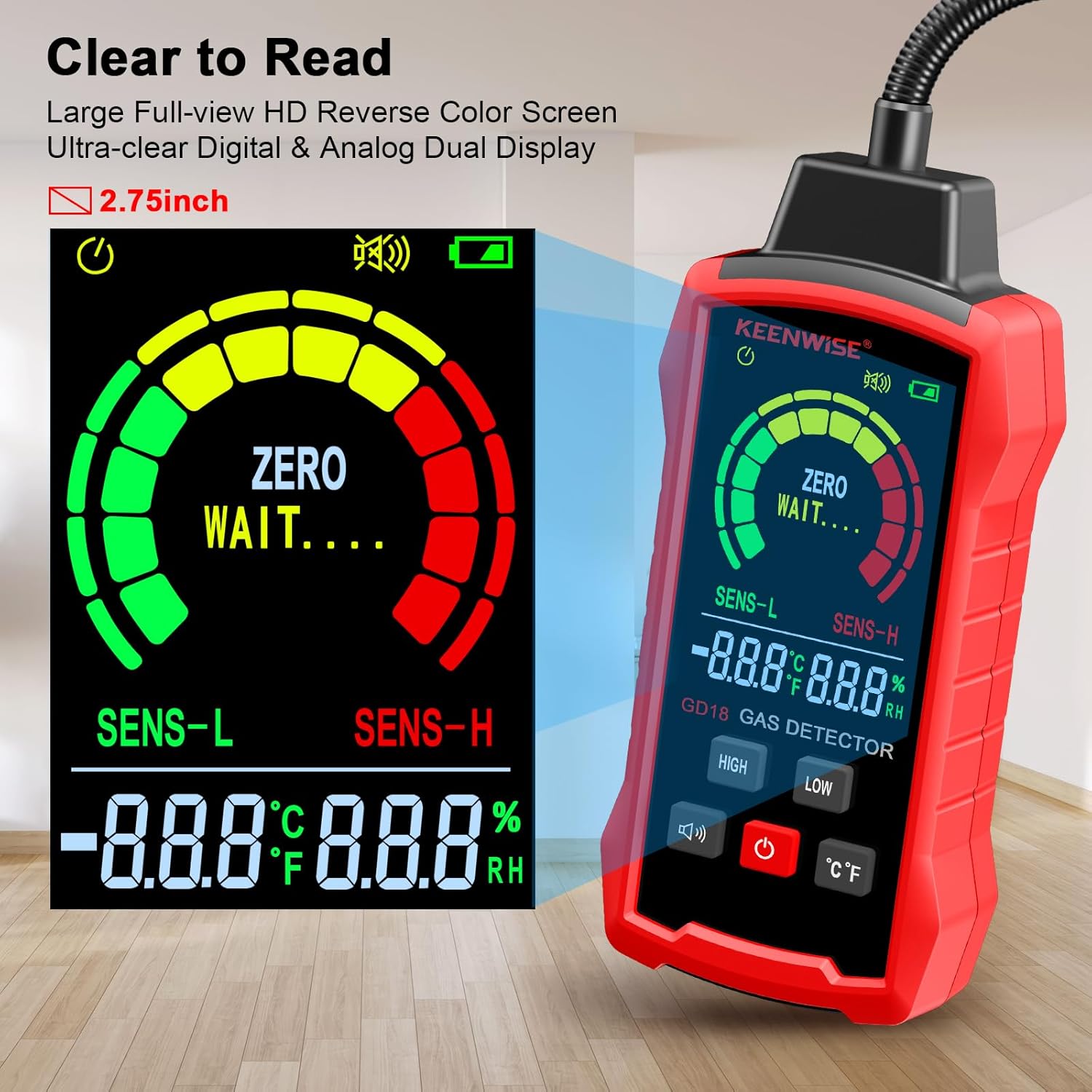 Natural Gas Detector, Gas Leak Detector with Audible & Visual Alarms, Gas Concentration Display, Locating Propane, Natural Gas, Combustible Gas Leak for Home and RV (Includes 3 Batteries)