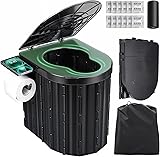 Sckee Camping Toilet, Portable Toilet for Adults, Portable Travel Folding Toilet with Lid and Paper Holder, Compact Potty for Car, Camp Toilet Portable Toilet for Camping, Hiking,Truck, RV, Beach Black