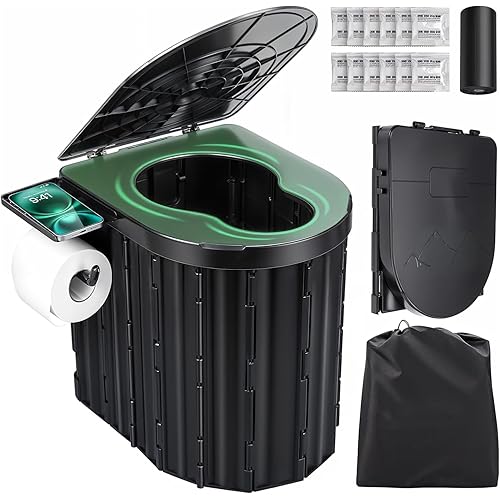 Sckee Camping Toilet, Portable Toilet for Adults, Portable Travel Folding Toilet with Lid and Paper Holder, Compact Potty for Car, Camp Toilet Portable Toilet for Camping, Hiking,Truck, RV, Beach