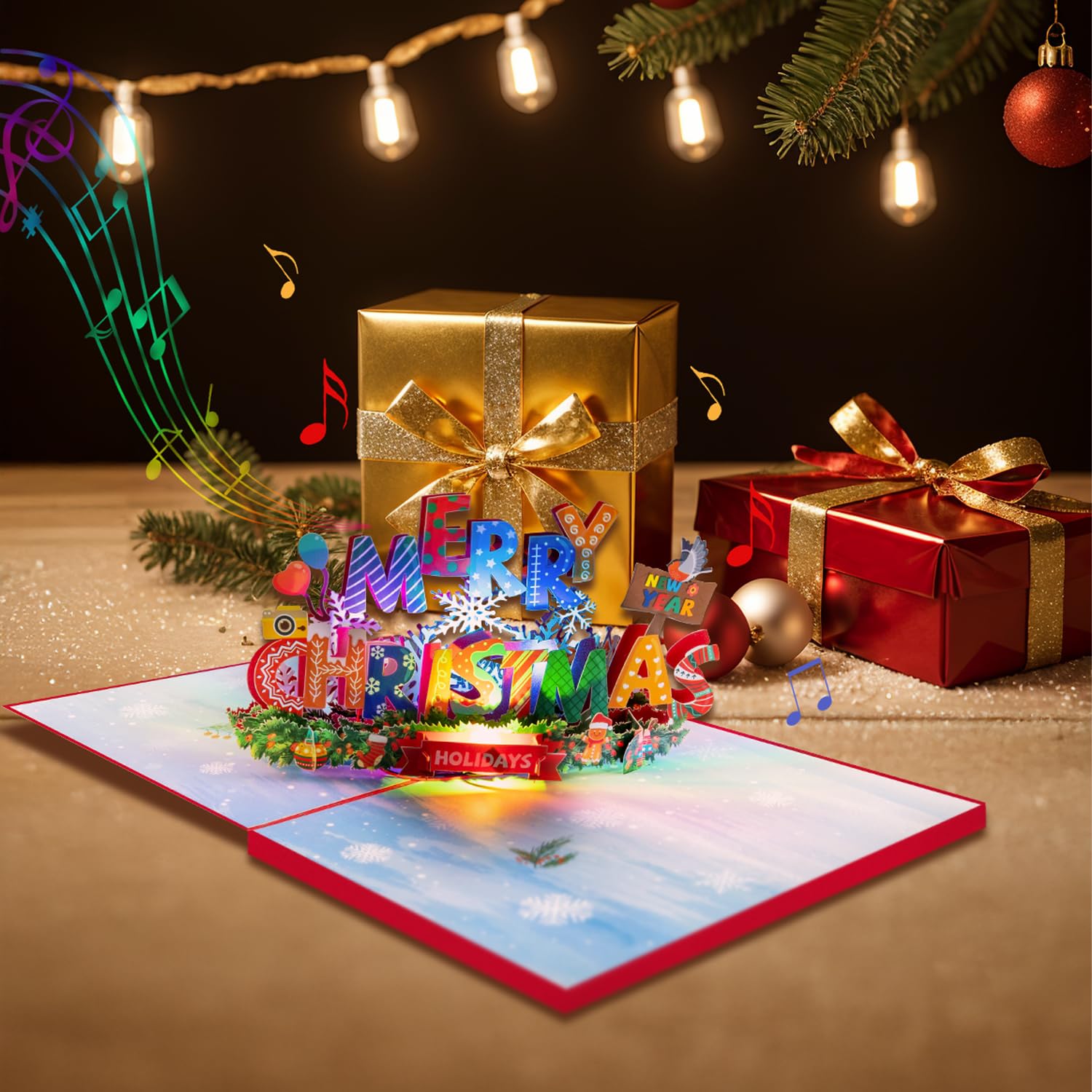 Magic Ants 3D Pop Up Christmas Card with Lights and Music, Festive Merry Christmas & Happy New Year Greeting Card - Image 3