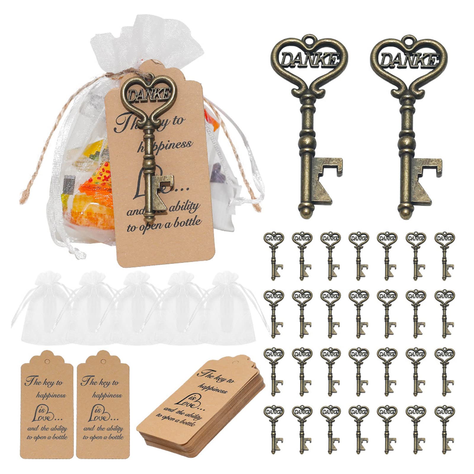 OSNIYAW For Bottle Openers Bulks 50PCS Wedding Party Decoration with Skeleton Thank You Words for Guest Souveni in Bulk Wine for Gifts with Bag for Keychains in Favor