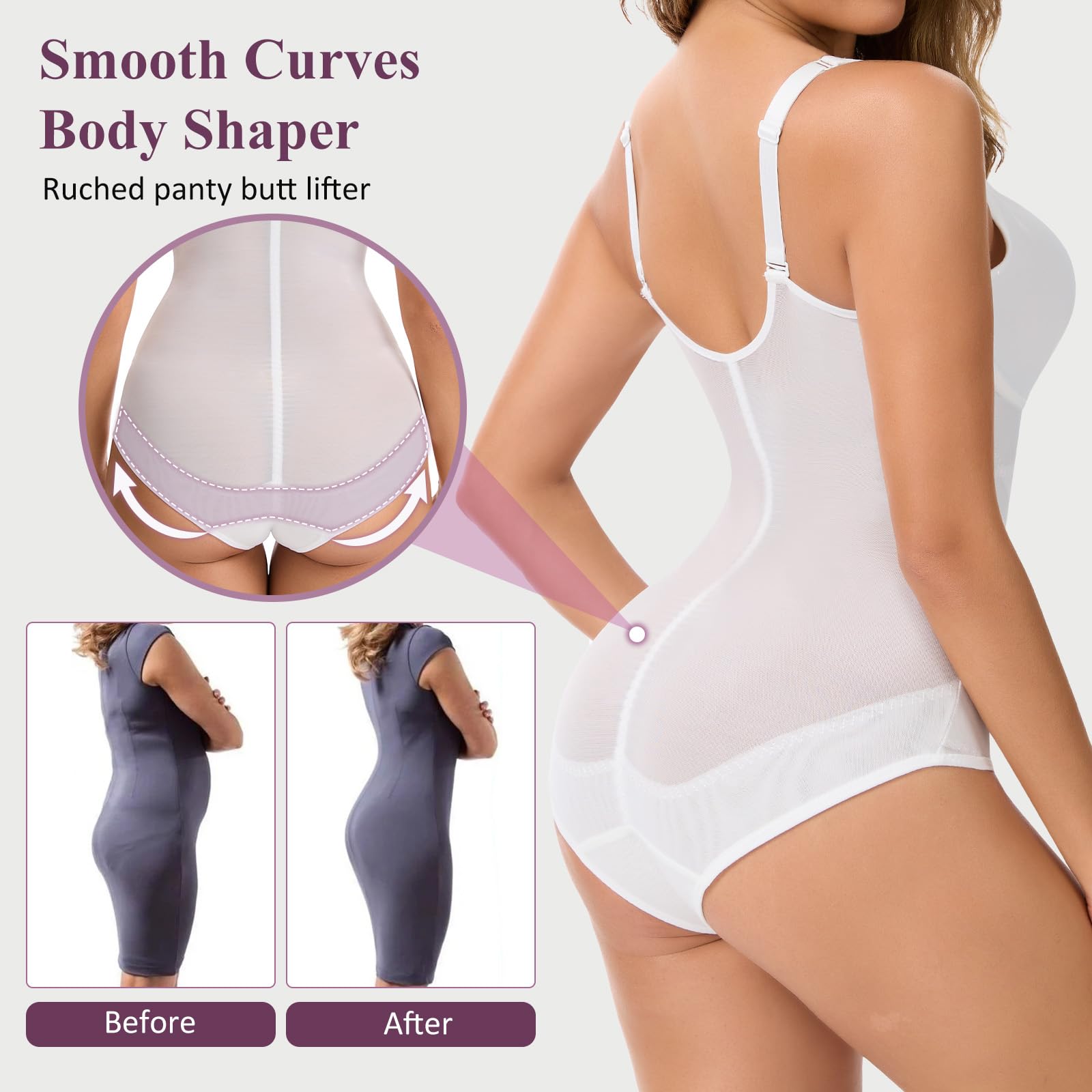 SHAPERIN Shapewear Damen Body Shaper Miederbody Bauchweg Stark Formend Shaping Body Nahtlos Tank Top Bodysuit
