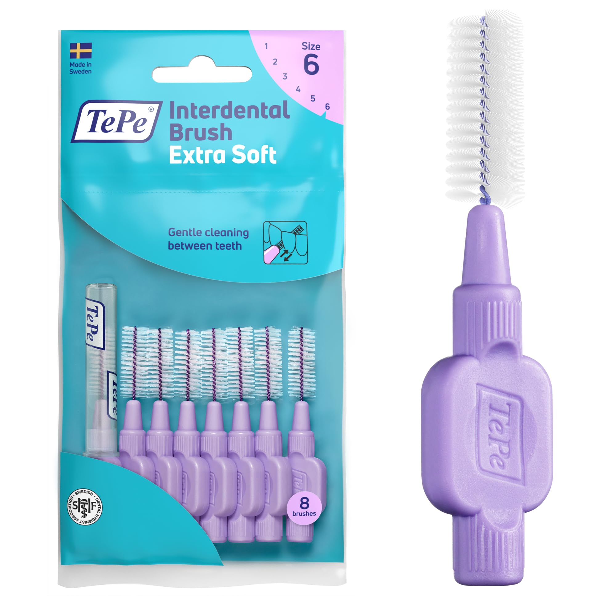 TePe Interdental Brush, Extra Soft, Purple, 1.1mm/ISO 6, 8pcs