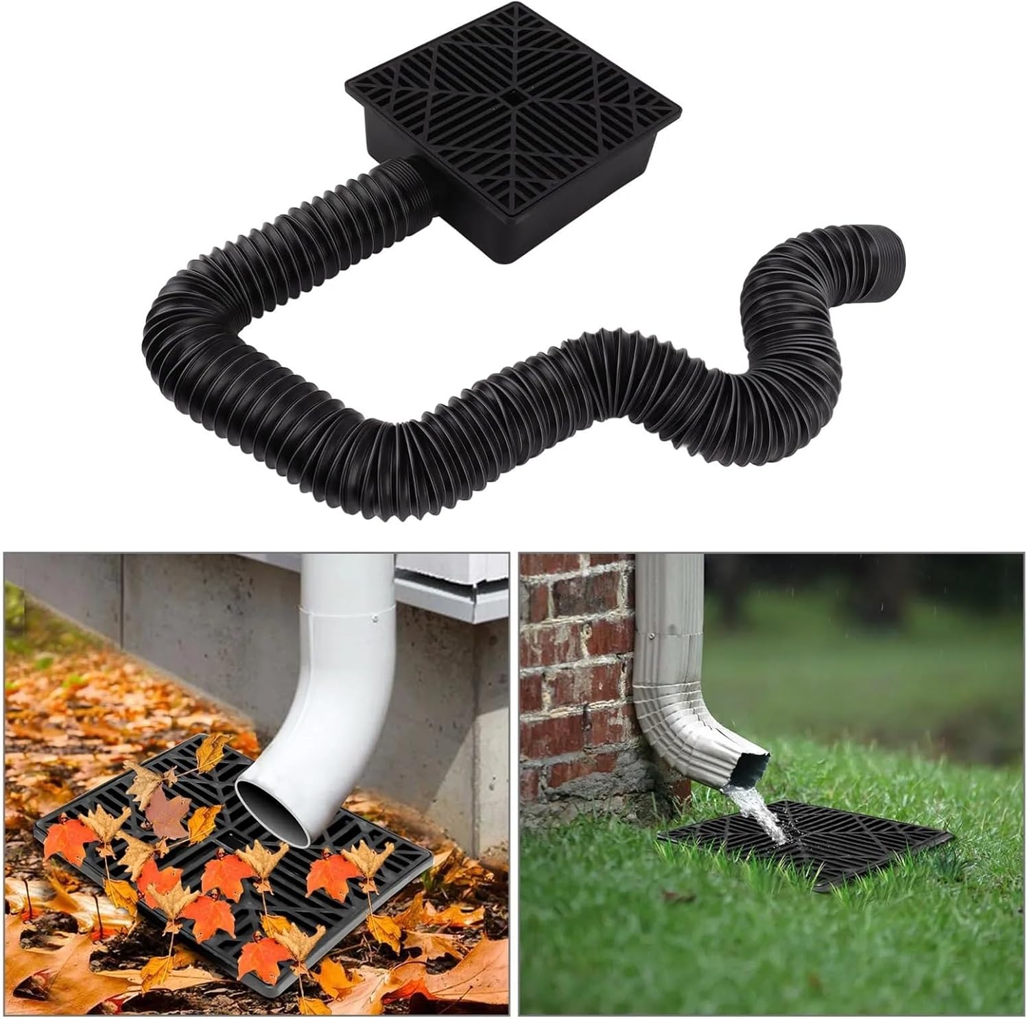 Rain Gutter Downspout Extensions Catch Basin Gutter Downspout Extension Dual Drain Holes UV Resistant Low Profile Extender