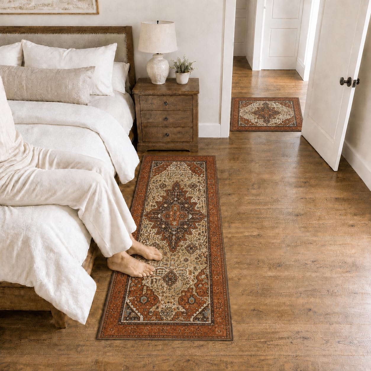 Washable Rug | Non-Slip Vintage Rug | Oriental Hallway Runner | Soft Low-Pile Carpet for Entryway, Kitchen & Bedroom (Brick Rust, 24 x 36 + 30 x 72 inch Set)-image-20