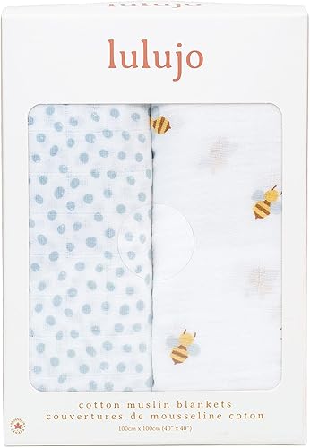 Miniatura 4 de lulujo Juego de manta bohemia de muselina de algodón, paquete de 2 (abejas y puntos)
