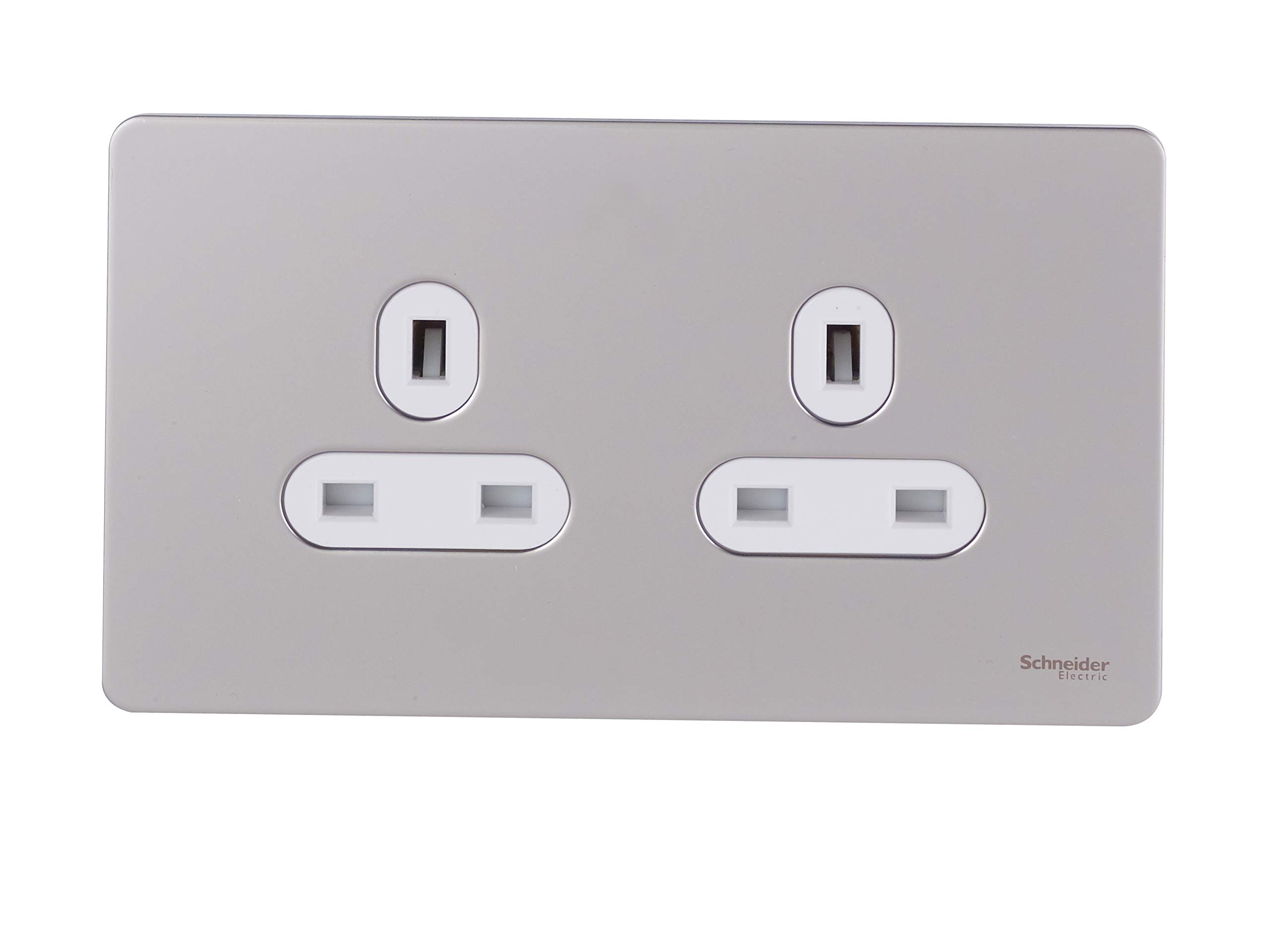 Schneider Electric Ultimate Screwless Flat Plate - Unswitched Double Power Socket, 13A, GU3460WPN, Pearl Nickel with White Insert — image 1