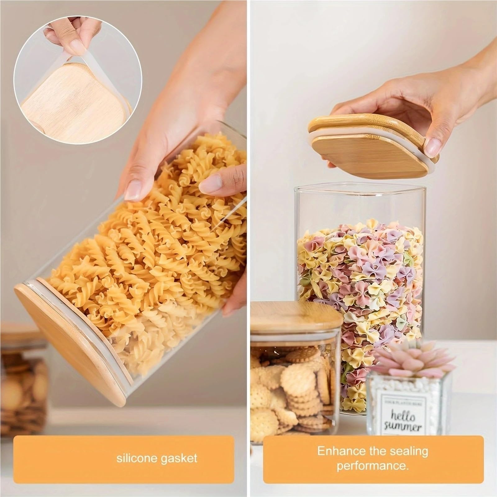 Tarro de almacenamiento para cocina, Tarro sellado de vidrio cuadrado transparente 4x540 ml, caramelos apilables, galletas, frutos secos, cereales, nueces