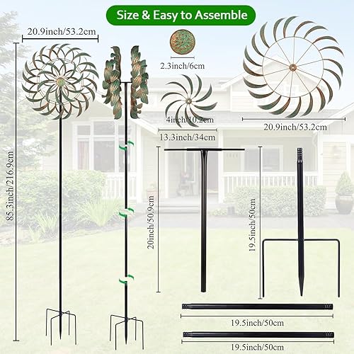 Miniatura 35 de VEWOGARDEN Molino de viento grande de 20 pulgadas de diámetro, molino de viento de metal para exteriores, decoración de patio, césped y jardín Verde