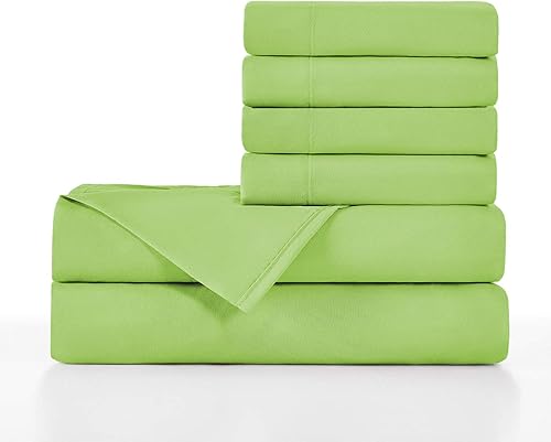 BASIC CHOICE - Juego de sábanas de 6 piezas Luxury 2000 Bedding Series - Sábanas resistentes a las arrugas y la decoloración., Microfibra, Lime,