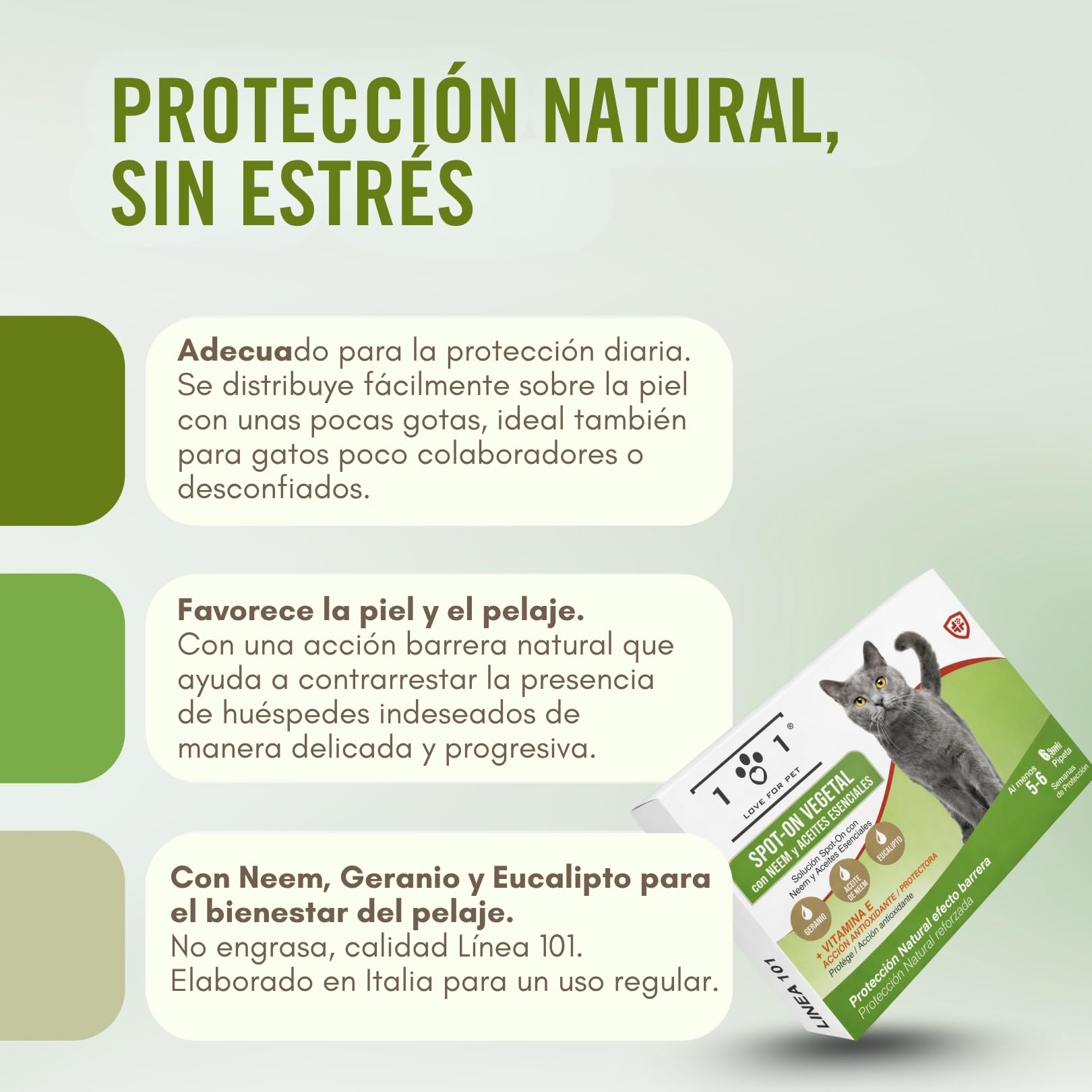 Pipetas Antiparasitarias Gatos 6 de 0,5ml Aantipulgas Gato contra Garrapatas y Mosquitos, Neem y Aceites Esenciales, Larga Duración