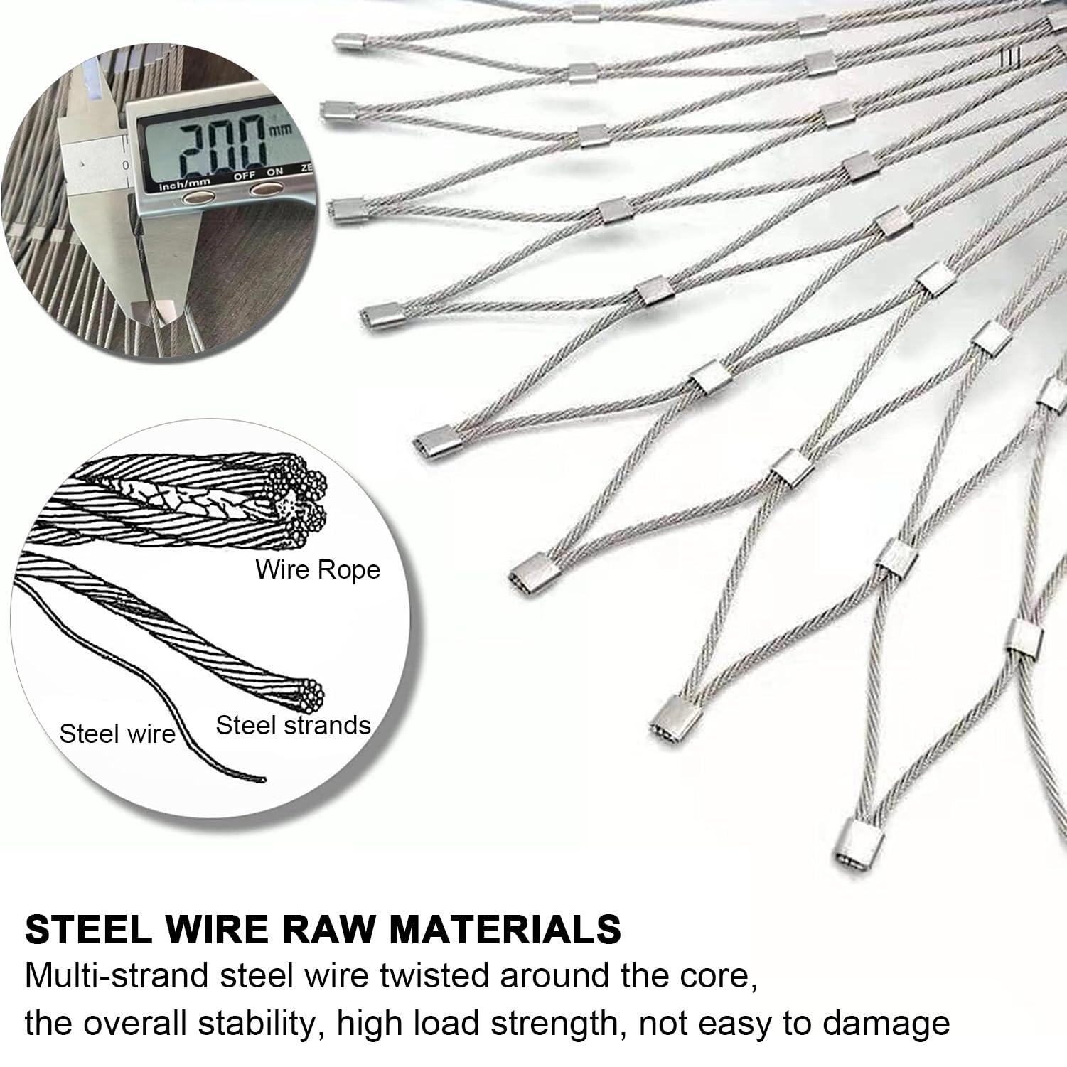 304 Malla de Cuerda Anti-caída de Acero Inoxidable 8cm/2mm Malla Alambre Cable Flexible Movible Protección de Seguridad X-tipo Cuerda Malla(0.8x15m)