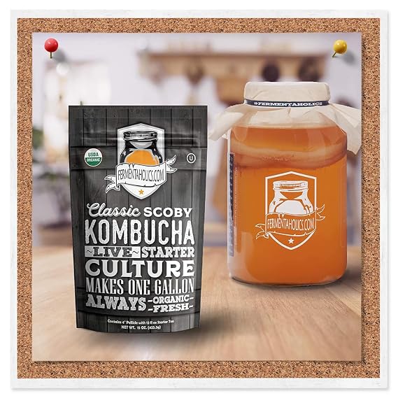 Fermentaholics Kombucha Brewing Starter Kit USDA Certified Organic SCOBY & Tea, Complete Home Kombucha Making Kit with Culture, Kosher Certified