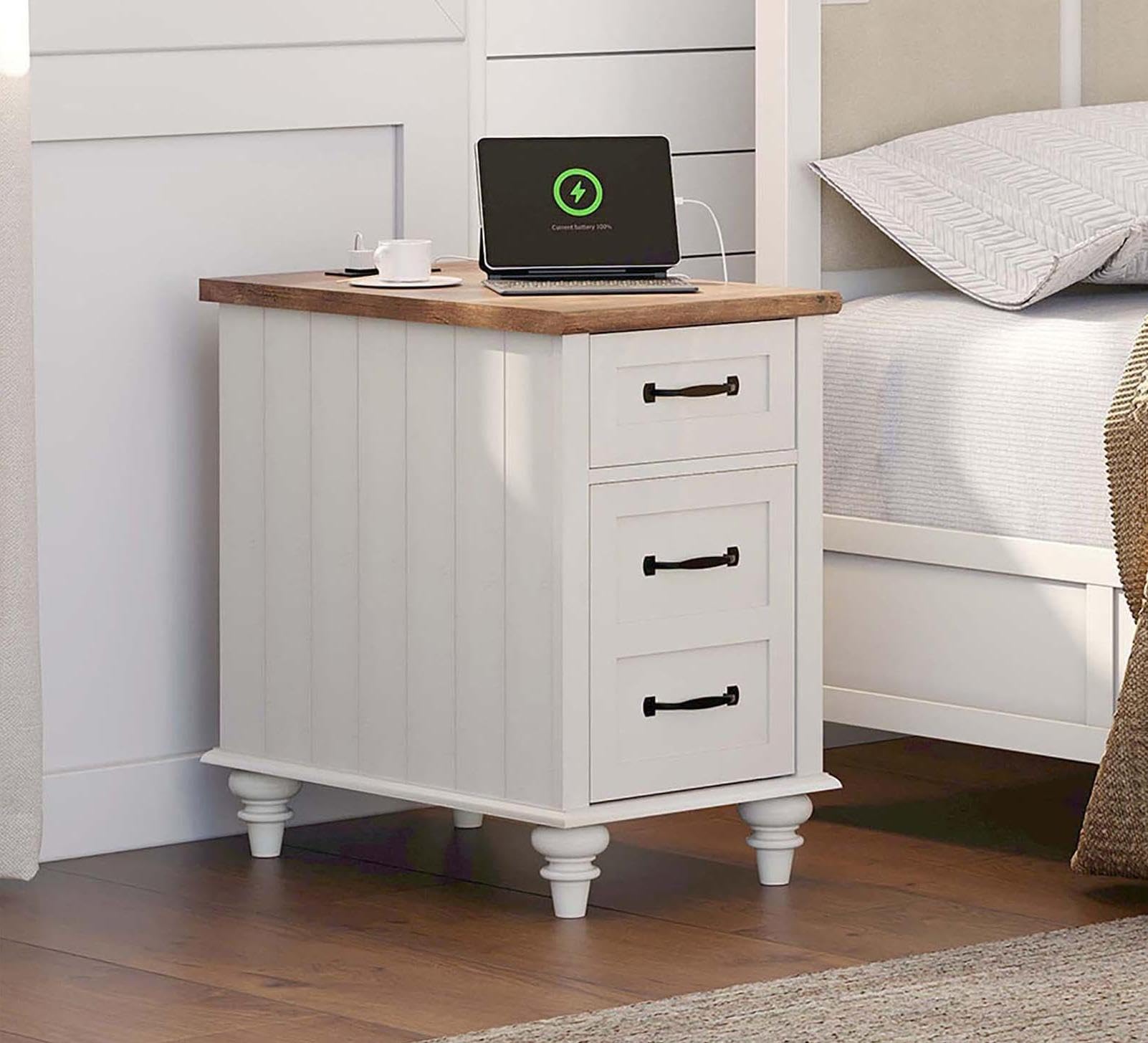 Amazon.com: WAMPAT Mid Century Night Stand with Charging Station