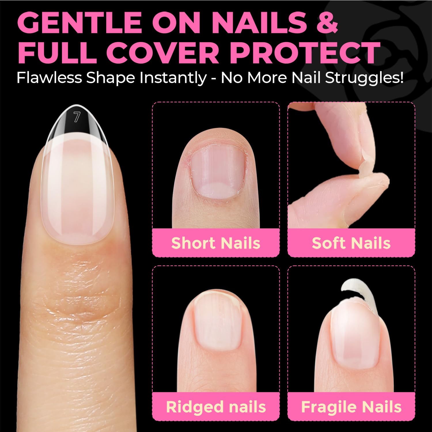 UNA GELLA Kurze Mandel Nail Tips, 504 Stück 12 Größen Nageltips für Gelnägel Soft Gel Tips Full Cover Nagelspitzen für Acrylnägel, Nagelkunst & DIY Nagelstudio zu Hause