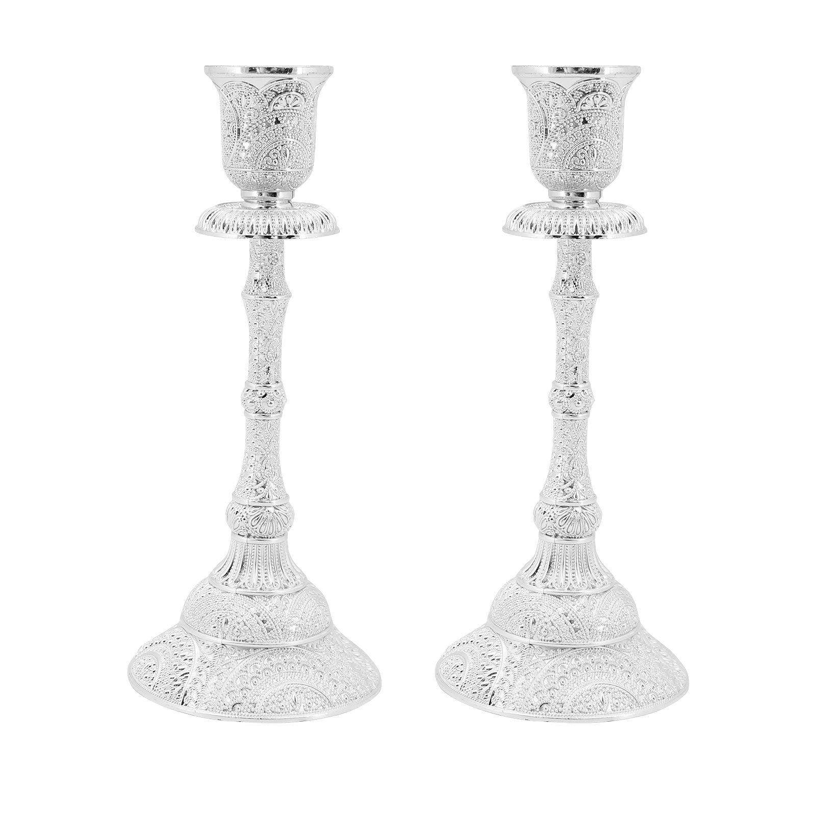 GearificCandle Holders, Silver/Gold Plated Candlestick Holders Set of 2 for Living Room Ornaments Table Centrepieces Home Decoration (Silver)