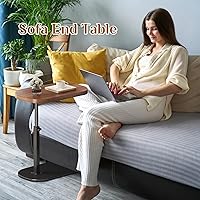 Simcat Walnut C-Shaped Side Table: Adjustable Height 17.7-31.4", 360° Swivel Laptop Desk for Couch, Sofa, Bed, Bathtub