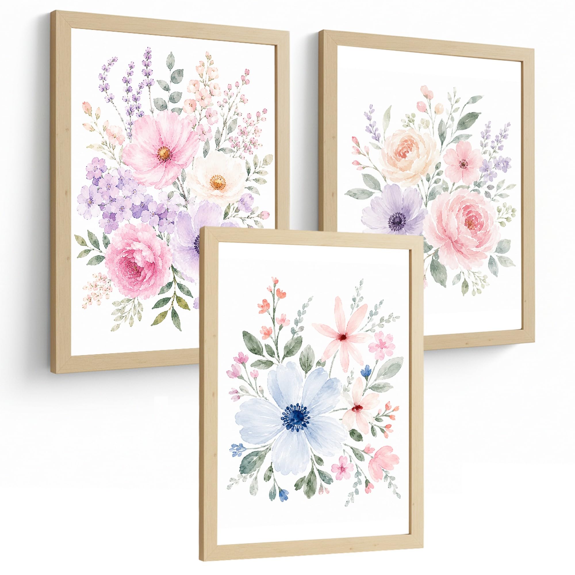 Nacnic Pastel Floral Posters with Watercolor Flower Bouquet Art