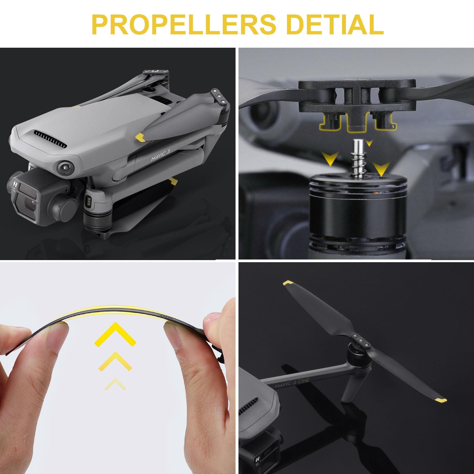Hélices Mavic 3, 8 Piezas Drone Mavic 3 Pro Hélices con Diseño Liberación Rápida, 9453F Elices para Mavic 3 Pro/Mavic 3 Cine/Mavic 3 Classic/Mavic 3 Accesorios (Oro)