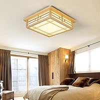 Vista 8 de Lámpara de techo LED japonesa de madera, lámpara de techo cuadrada cerca del techo para dormitorio, cocina, pasillo, lavadero, baño, 14 pulgadas