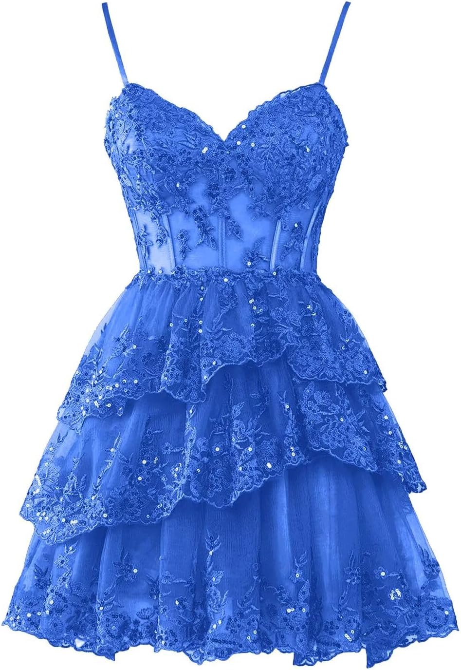 Sparkly tiered Aline lace applique short homecoming dress 