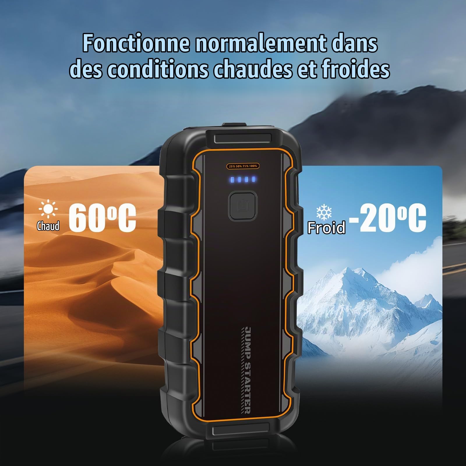Booster Batterie 7000 A Démarreur de Batterie de Voiture Portable (Jusqu'à 8.0 L Gaz 6.0 L Gazole) 12 V Jump Starter avec Pinces Intelligentes pour Voiture Camion Moto SUV Camping-Car et Urgence